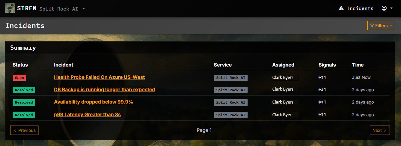 Siren Incident Management Dashboard